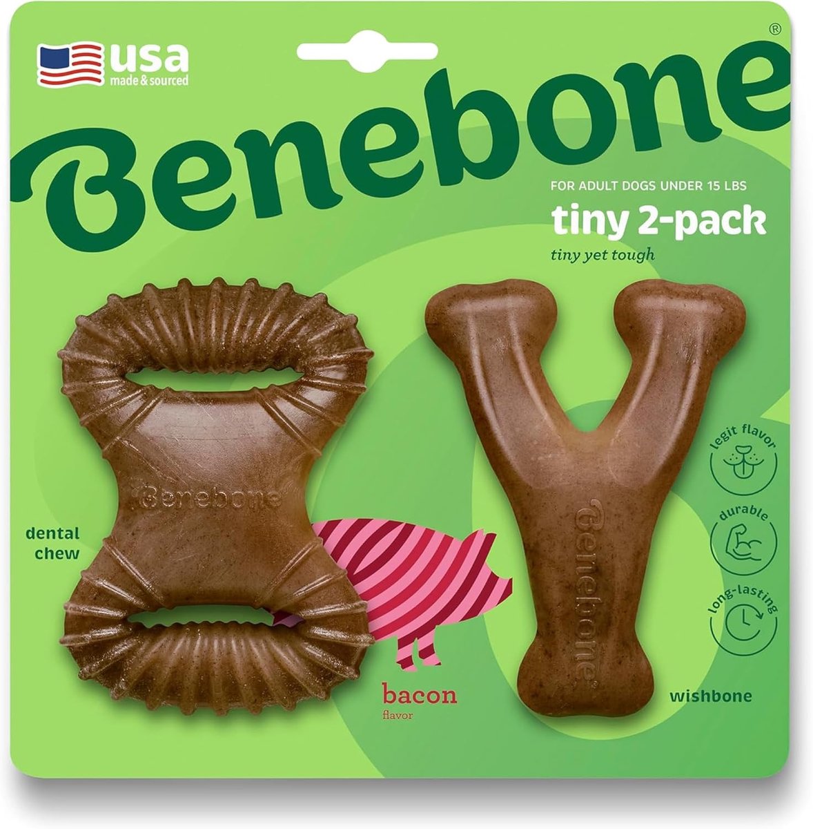 Thijox - Benebone Kleine 2-pack Onverwoestbare Tandkauwspeeltjes voor Agressieve Kauwers, Langdurige Vervelingbreker voor Honden, Echte Speksmaak, Voo