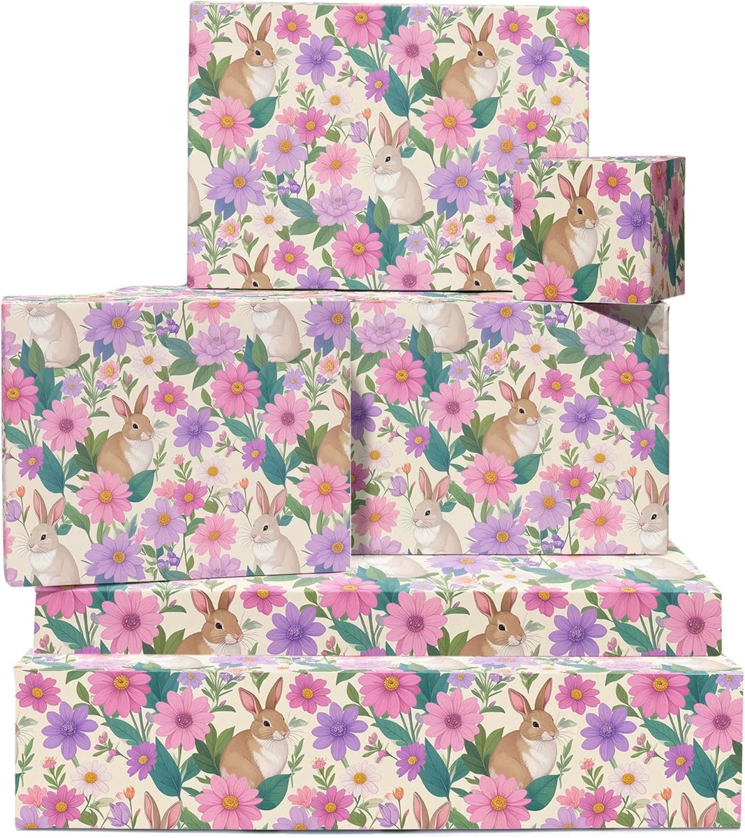 Thijox - Bunny Inpakpapier - 6 vellen geschenkverpakking voor kinderen, meisjes, babyshower, verjaardag, Pasen, lentebruiloft met schattige konijnen e