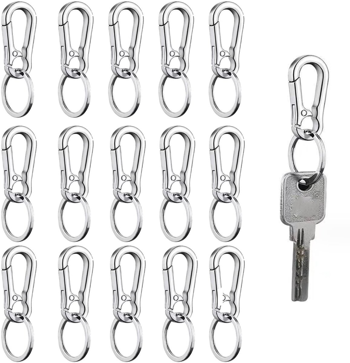 Dailygoods- Sleutelhanger Ringen - Sleutelhanger Auto - Sleutelhanger Karabijnhaak - 15 Stuks - Lichtgewicht - Slijtvast en Corrosiebestendig - Sleutelhanger Ring