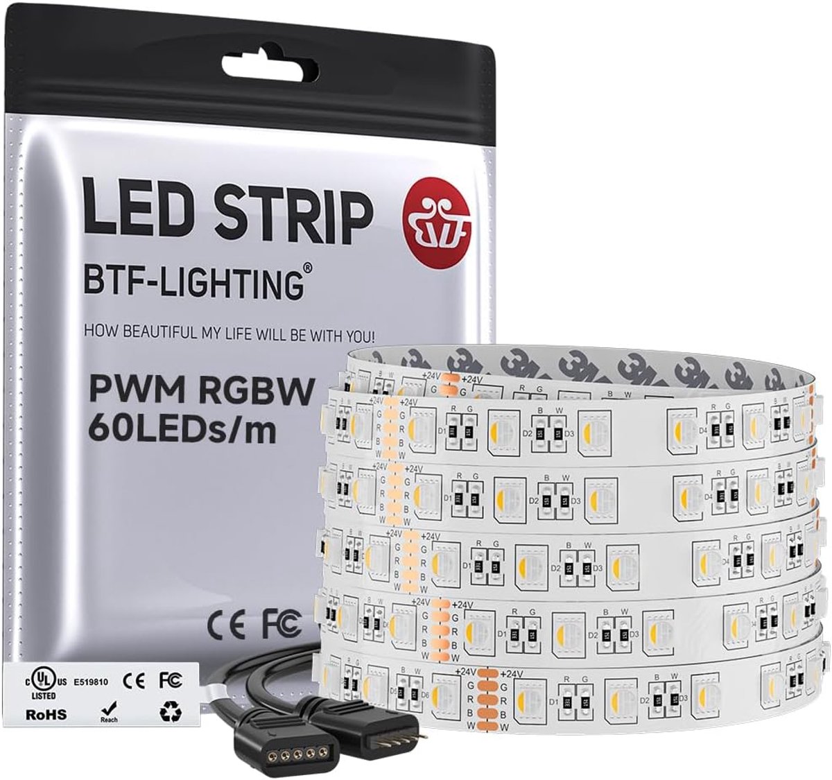 Thijox - RGBWW LED Strip 5m 60 LEDs/m Veelkleurig RGB + Warm Wit (2700K-3000K) IP30 Niet-waterdicht voor Slaapkamer Keuken Huisdecoratie
