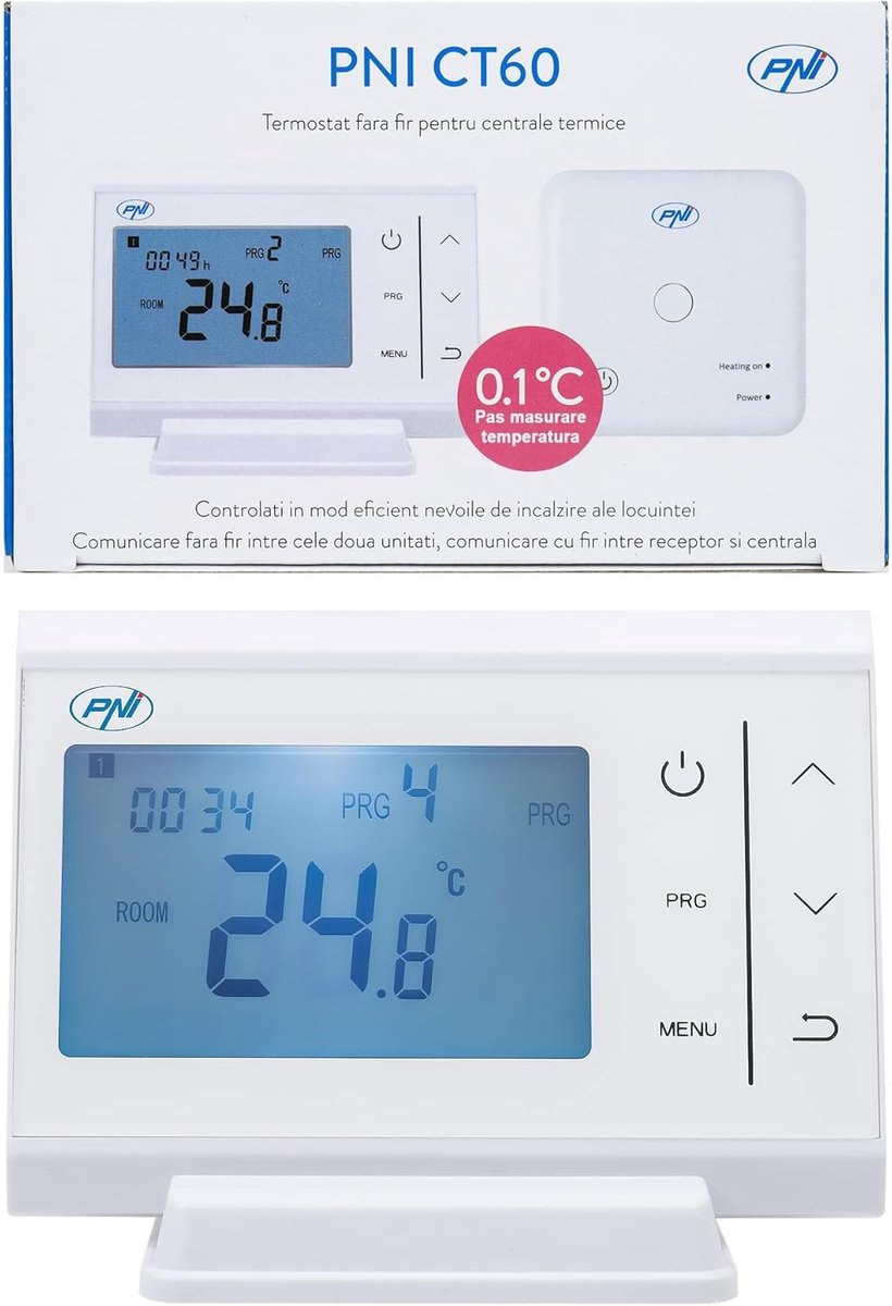 SnelShoppen - Draadloze thermostaat voor verwarmingssystemen, hysterese 0,1 graden, 3 standen, Gepland, Handmatig, Vakantie, Antivries, energiezuinig,