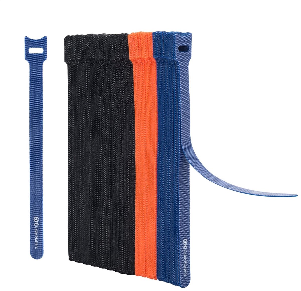 Thijox - 100-pack Herbruikbare Haak-en-Lus Draadbinders - 20cm Kabelbinders - 19kg Treksterkte - Multi-kleur Zwart, Blauw en Oranje - Perfect voor Kab
