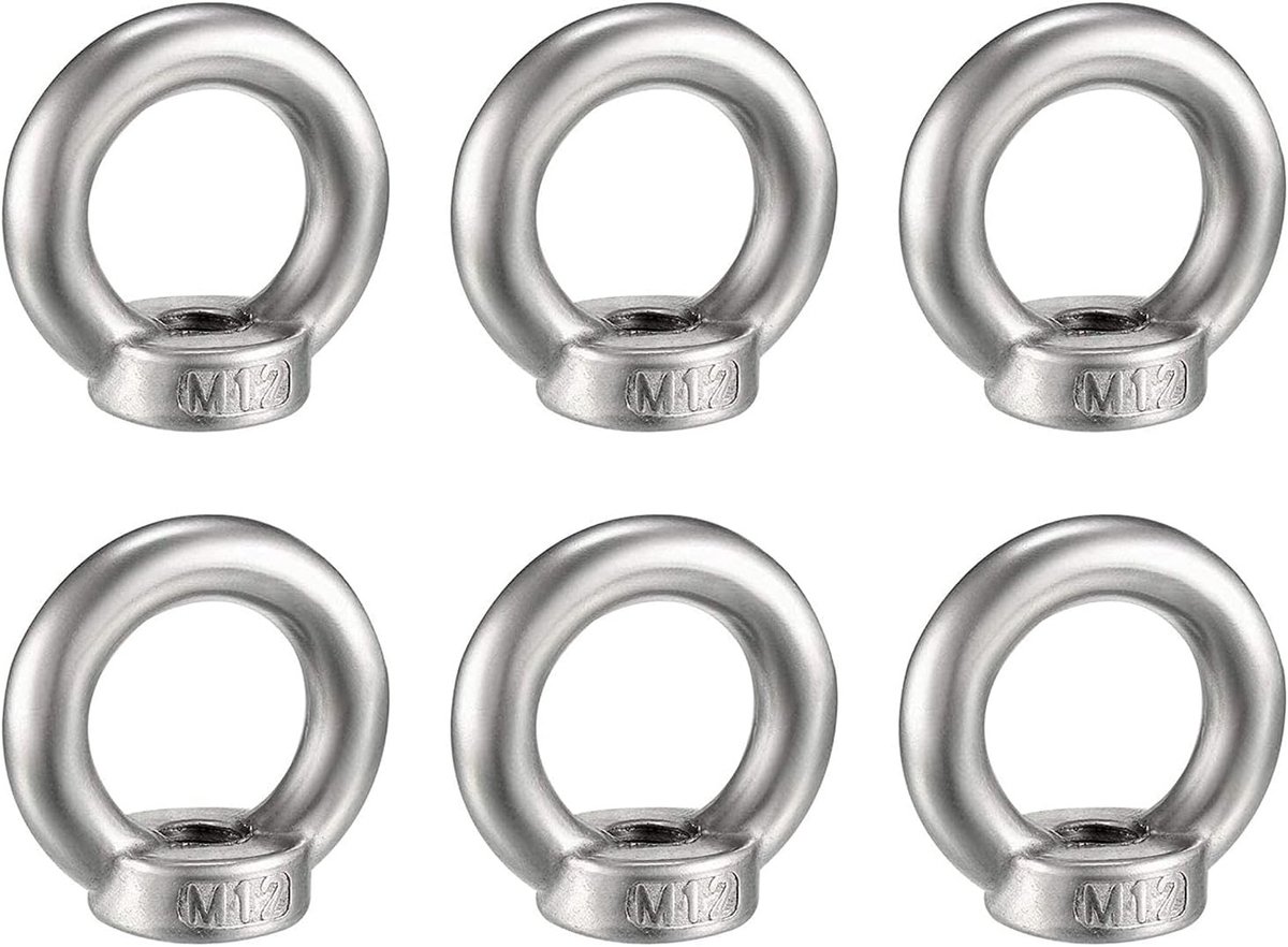 6-delige Ringen Moer Set voor Hefaccessoires van RVS, Met Schroefdraad en Gepolijste Afwerking, Ideaal voor Lifting en Bevestiging