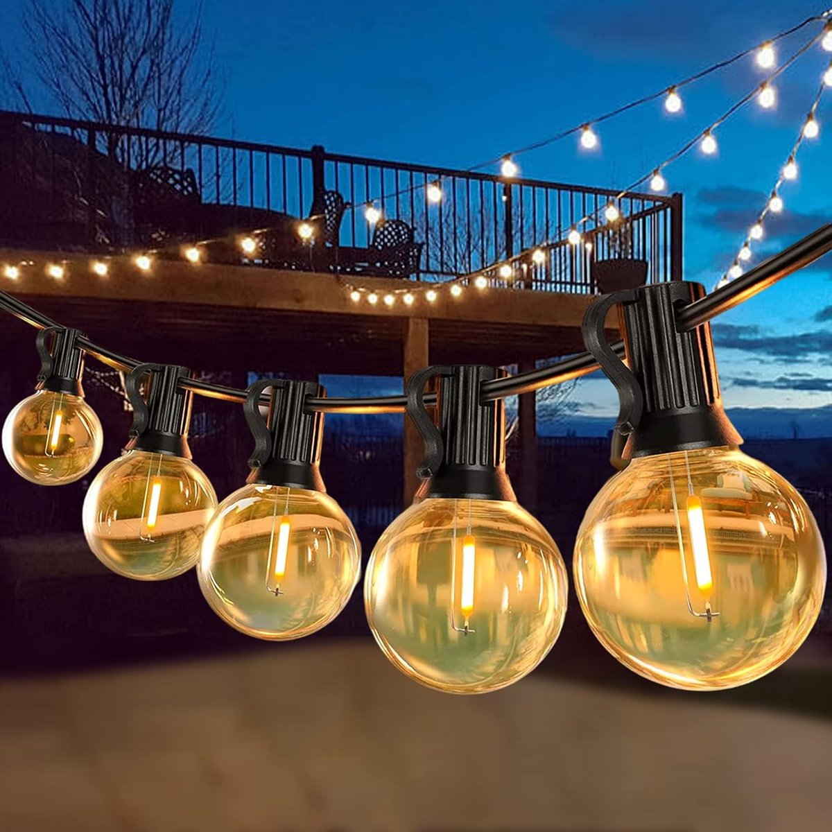 Thijox - Lichtslinger Buiten 30 M LED Lichtketting met 60+5 G40 Waterdichte Plastic Lampen voor Tuin, Terras, Feesten, Kerst en Bruiloften