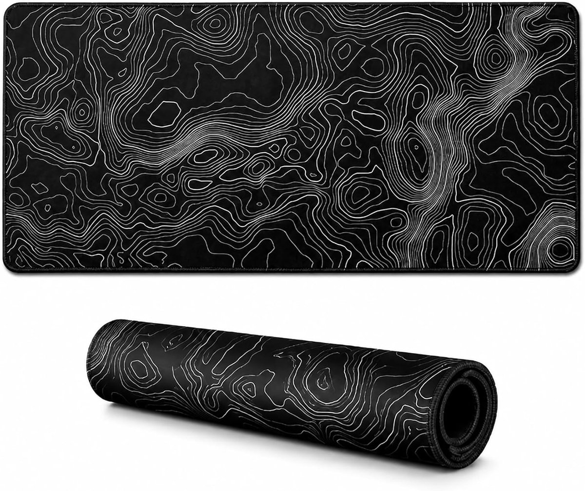 SnelShoppen - Grote Gaming Muismat 30 x 80 cm met Antislip Rubberen Basis - Topografische Kaart Lijnen - Ideaal voor Kantoor en Laptop Gebruik