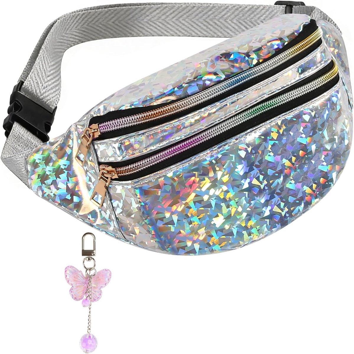 Thijox - Heuptas voor Meisjes en Dames met Vlinderdecoratie, Kleurrijke Riemtas voor Kinderen en Jongens, Stijlvolle Heuptas voor Festivals, Glitter,