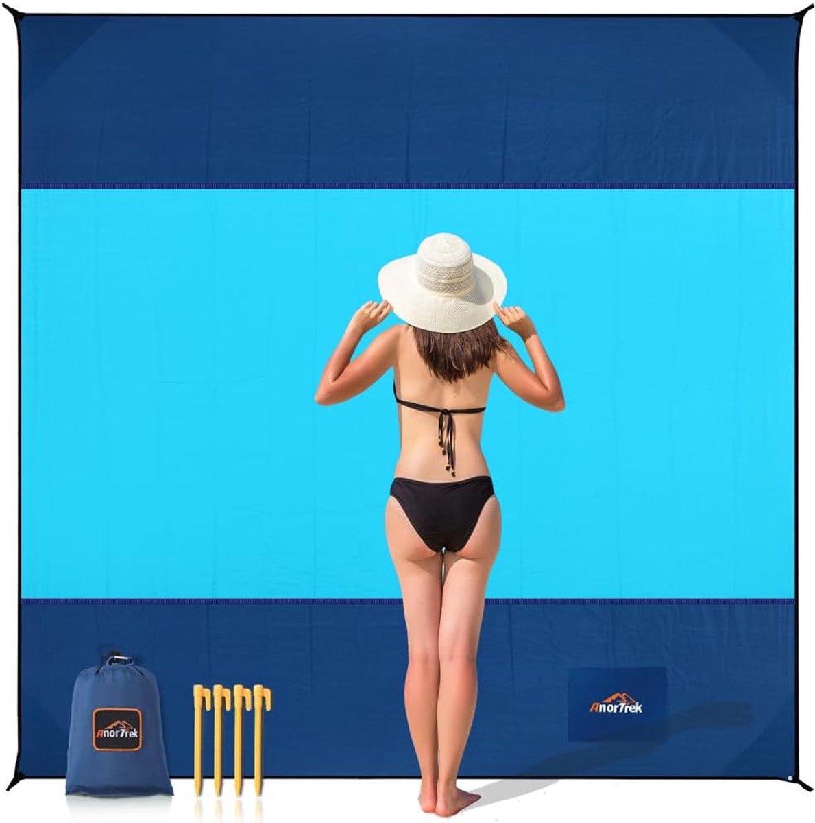 Thijox - AnorTrek Zandvrij Strandkleed, Extra Groot Waterdicht Strandlaken 200x200 cm, Sneldrogend en Lichtgewicht, Perfect voor Strand, Kamperen, Pic