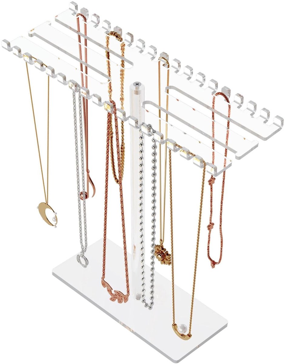 Inovra- Sieraden Displaystandaard Elegante Acryl - Sieraden Organizer - Dubbelzijdige Haken - Hangend Opbergrek - 30 cm - Transparant - Sieradenorganizer