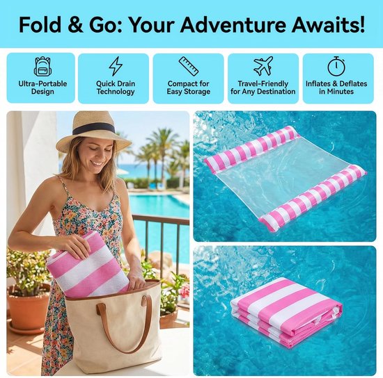 Thijox - Luchtmatras Zwembad Water 132x130cm - Opblaasbare Waterhangmat voor 2 Personen - Dubbel Zwembad Accessoire - Ideaal voor Zomer, Vakantie, Tui van Thijox — afbeelding 5
