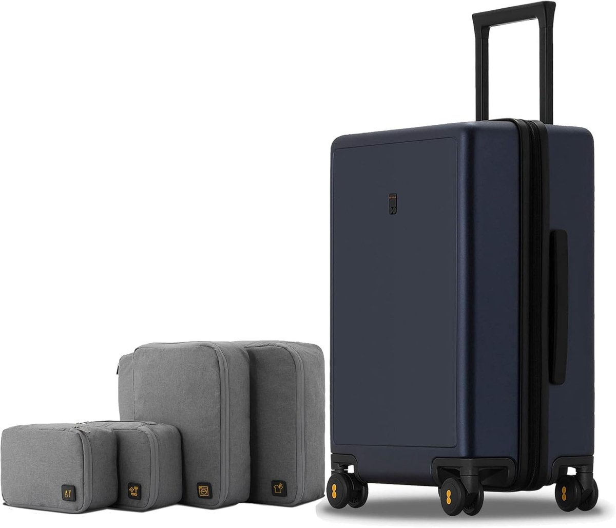 Thijox - LEVEL8 Elegant Mat Handbagage 55cm met 4-delige Opbergset, Polycarbonaat, TSA-slot, Marine, Ideaal voor Vliegreizen en Weekendjes Weg