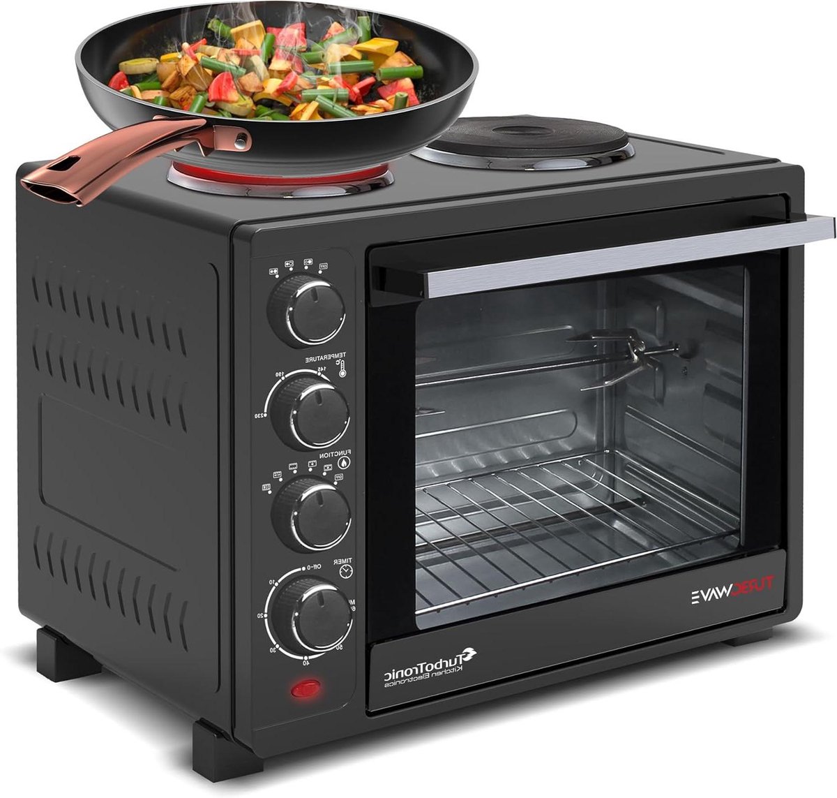 Mini Oven Aanrecht Oven Koken en Bakken Met Kookplaten 35 Liter Zwart