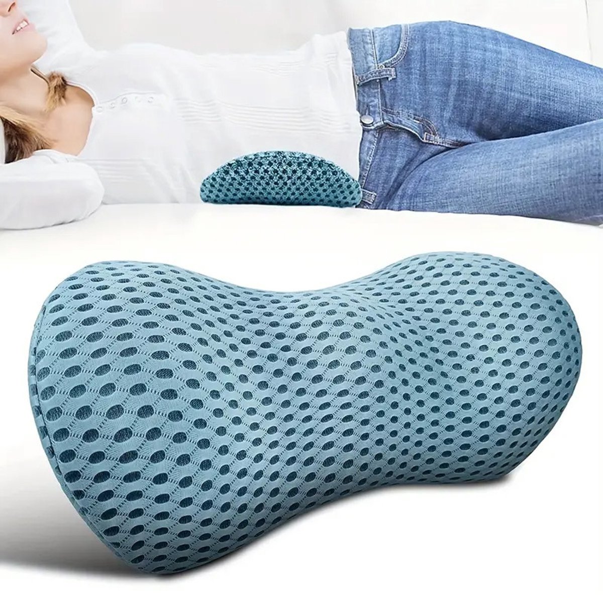 Rugkussen - Ergonomisch Traagschuim Lendenkussen - Lendenkussen - Lendensteunkussen - Supporting Foam Rugkussen - Rugkussen Onderrug - Rugkussen Stoel - Rugsteun - Ergonomisch Rugkussen Voor Auto En Bureaustoel -Blauw, 45*23*10cm