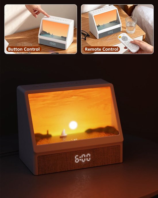Wekker met Licht - Wake-up Lamp - Rustig Wakker Worden - Simuleert Zonsopgang - Rechthoekig Design - Wit — afbeelding 5
