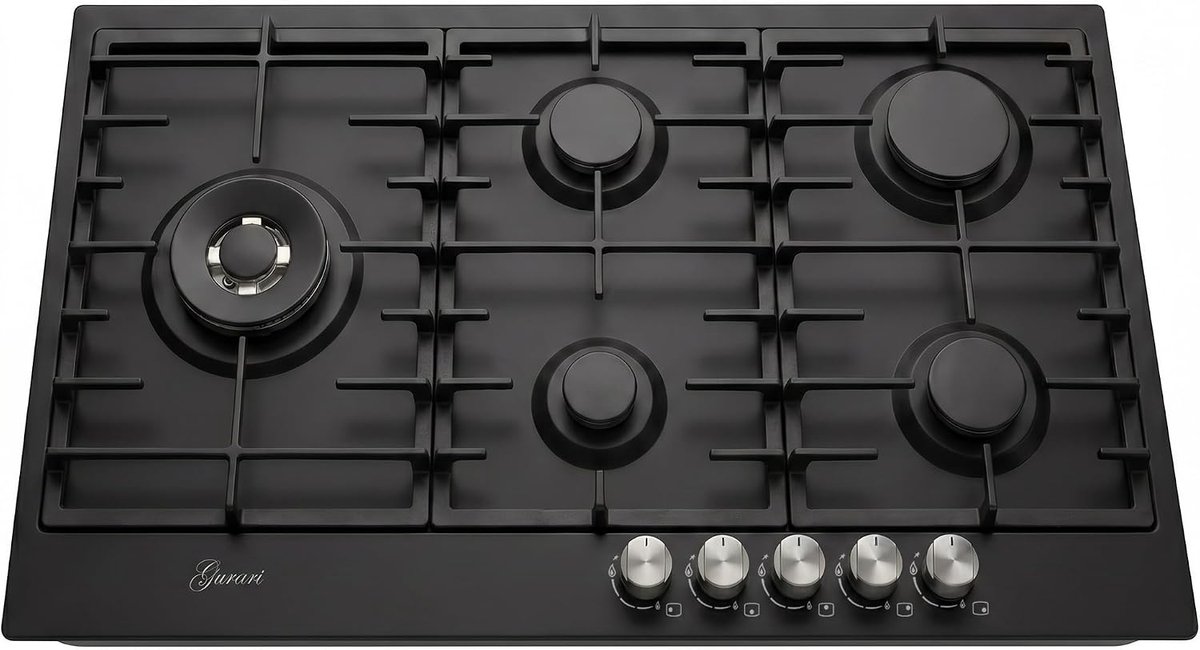 Kookplaat -Gurari - GCH FB 905 BL Gaskookplaat - 90 cm - zwart - 4,0 kW - WOK - 5 gaspitten - aardgas - FL.gas