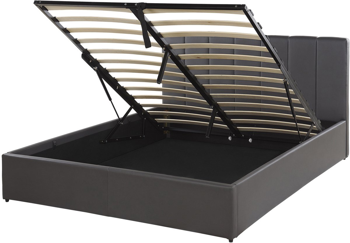 Beliani DREUX - Bed met opbergruimte - Donkergrijs - 140 x 200 cm - Kunstleer