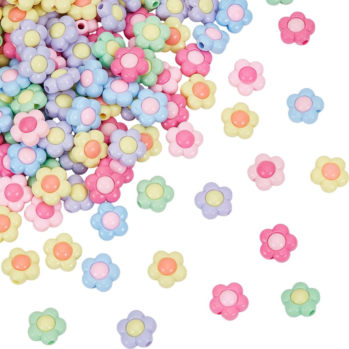 150Pcs Tweekleurige Ondoorzichtige Acryl Bloem Kralen Multicolor Kralen Bloemen Losse Spacer Kraal Kleurrijke Leuke Kraal Voor Armbanden Kettingen Oorbellen Sieraden Maken Levert Diy