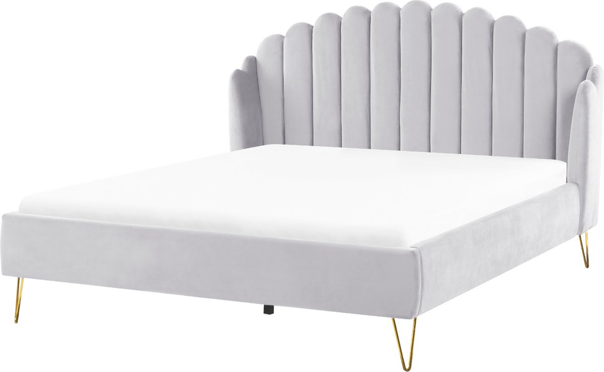 Beliani AMBILLOU - Tweepersoonsbed - Lichtgrijs - 180 x 200 cm - Fluweel
