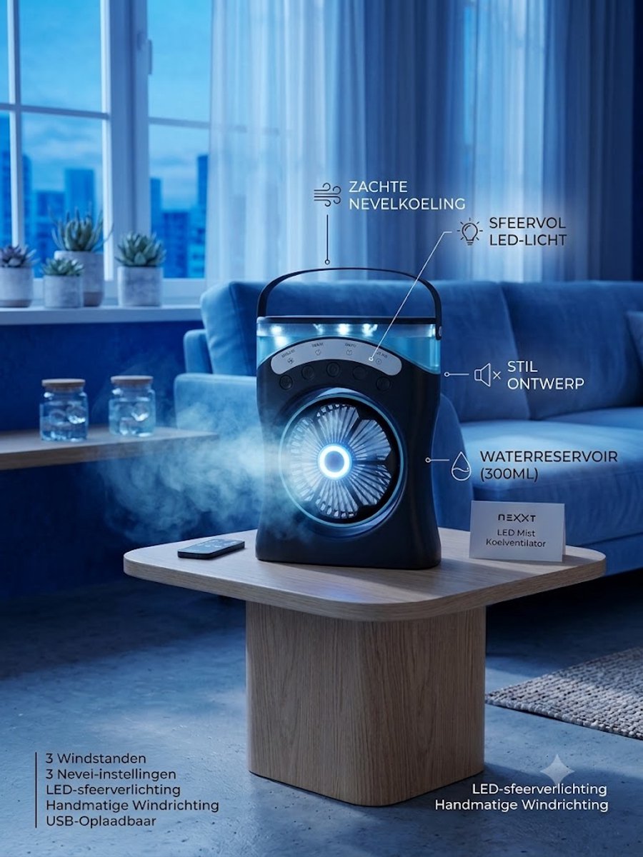 Bol.com Mobiele airco - 5 sproeiers - 3 Windsnelheden - 7 Kleuren Led - Mini airco - Luchtkoeler - Aircooler - Mobiele airco - A... aanbieding
