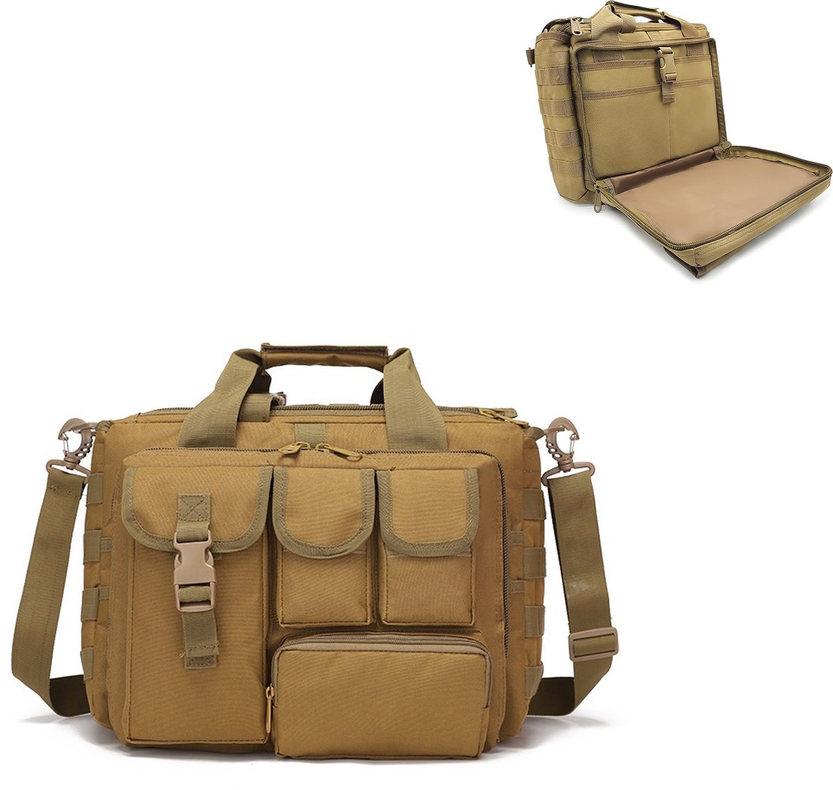 KZQ Tactische laptop computer tas 15.6 inch - Stevige militaire briefcase voor werk kamperen en dagelijks gebruik - Modderbruin