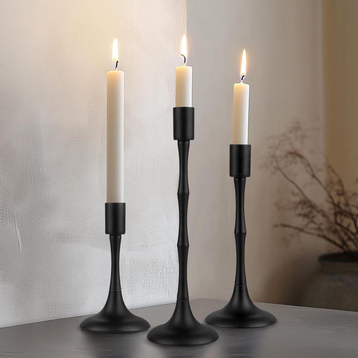 Kaarsenstandaards Set - Dinerkaars Houders - Sfeer Creëren - Stabiele Metalen Basis - Set van 3 - Zwart