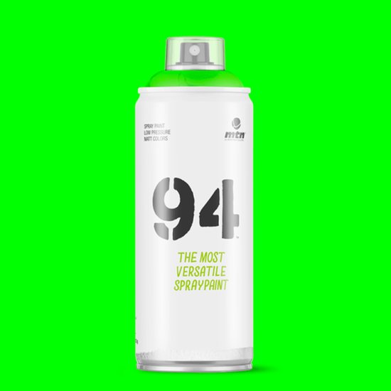 Bombe aérosol '94' avec le texte 'THE MOST VERSATILE SPRAYPAINT'. La couleur est verte.