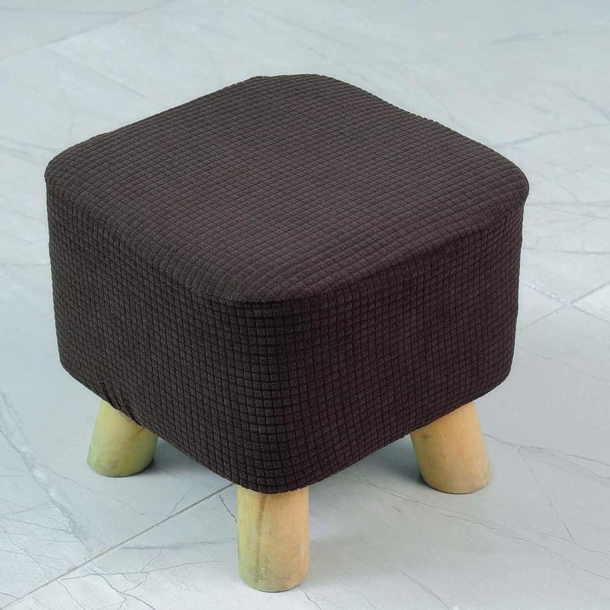 Hockerhoes Vierkant - Ottoman Cover - Woonkamer Decoratie - Hoge Stretch Stof - 25-33cm - Koffiebruin