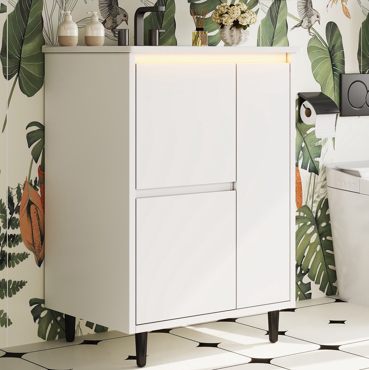 MIVRAY Badkamerkast - Vrijstaand Wastafelmeubel Met Geïntegreerde Keramische Wastafel En Zachte Sluiting - Voor De Moderne Badkamer - Wit - 61 X 46,5 X 87 Cm