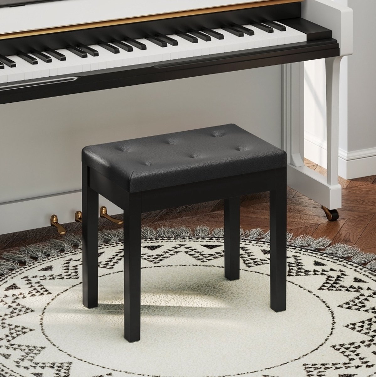 STILVORA Pianobank 55 x 34 x 50 cm - Met Opbergruimte En Openklapbare Zitting - Voor Piano En Interieur - Kunstleer Zwart