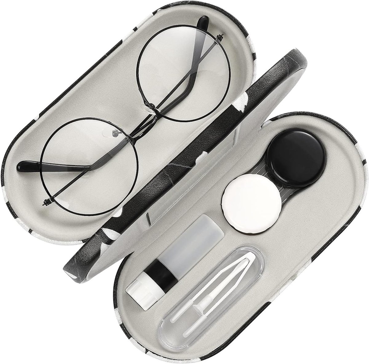 Dubbele Laag Bril Etui, 2-in-1 Zonnebril Box, Contactlenzen Organizer, Draagbare Reis Brillen Tas met Spiegel, Lichtgewicht Opbergtas voor Dames en Heren