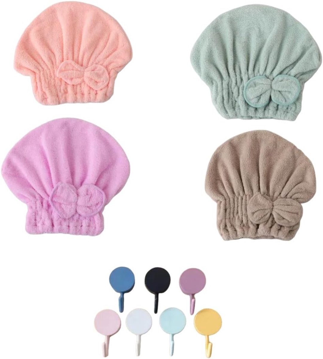 Sneldrogende Microvezel Haar Turban Set - 4 Stuks Haarhanddoeken met Strik - Zacht en Lichtgewicht voor Badkamer, Spa en Reizen