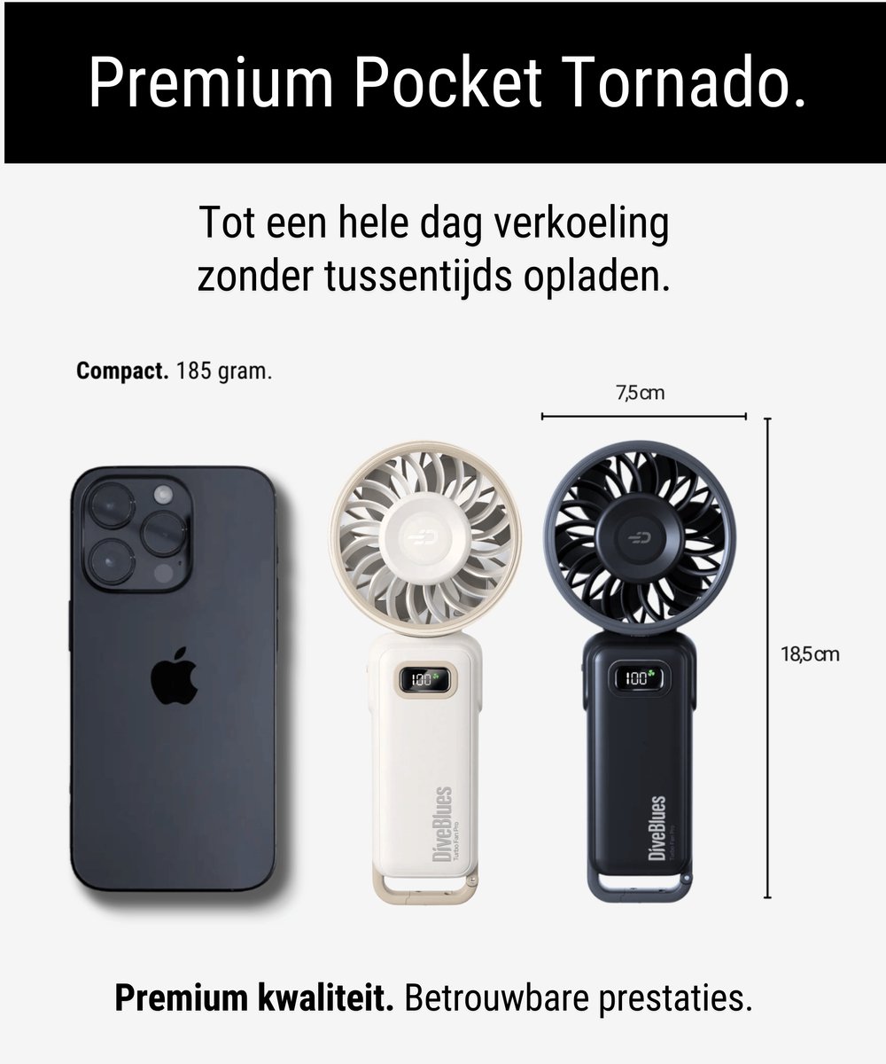 Handventilator oplaadbaar | DUO SET AIR 100 | High Speed Blaaskracht | Black & White (1x zwart + 1x wit) | Waaier Mini Ventilator | Verkoelende Airflow — afbeelding 8