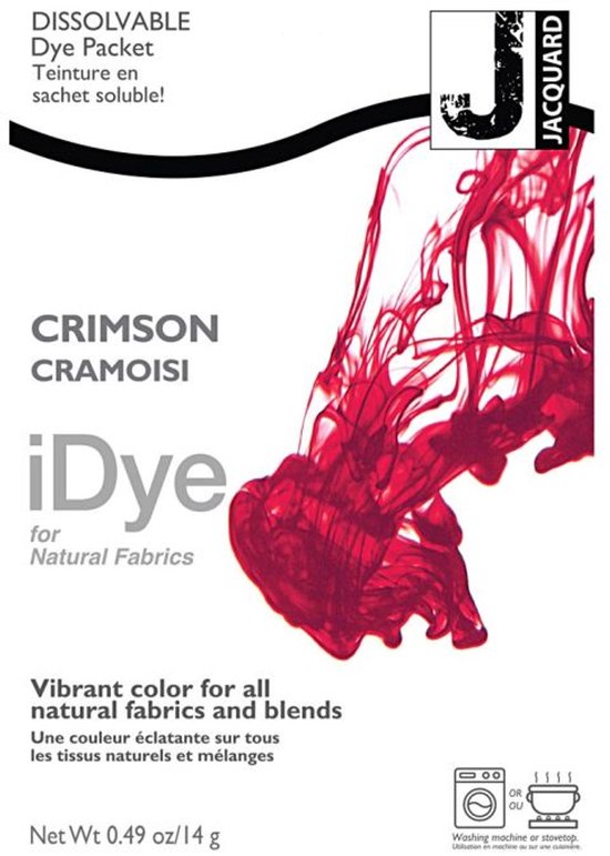 Packet de teinture iDye Cramoisi pour tissus naturels, paquet de 14 grammes.