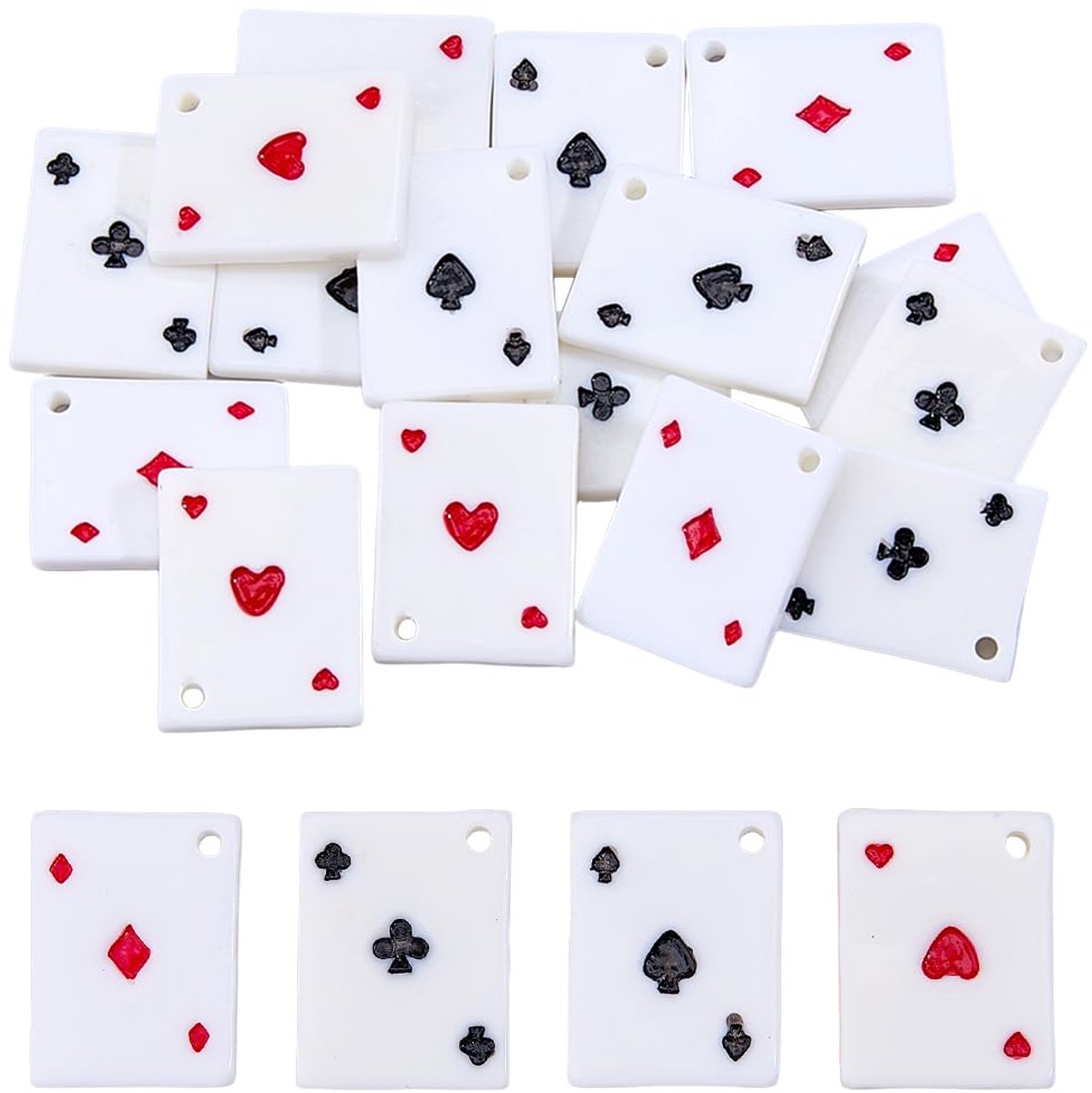 64 stuks 4 stijlen speelkaarten bedels bulk poker bedels hars hart ruit pruimenbloesem bedeltje schattige rode zwarte hanger rechthoekige hanger voor ketting armband sieraden maken