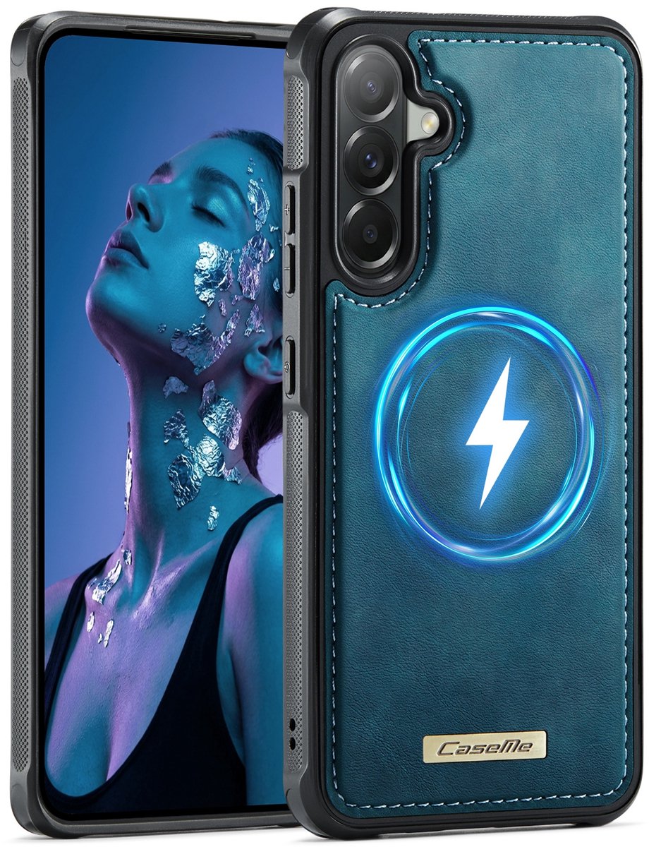 CaseMe Hoesje - Geschikt voor Samsung Galaxy A57 Hoesje - CaseMe C69 Leather Back Cover - MagSafe Compatible - Blauw