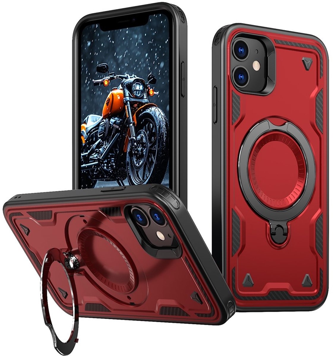 Coverup Hoesje - Geschikt voor iPhone 11 / XR Hoesje - Coverup Armor Back Cover met MagSafe Compatible Kickstand - Rood
