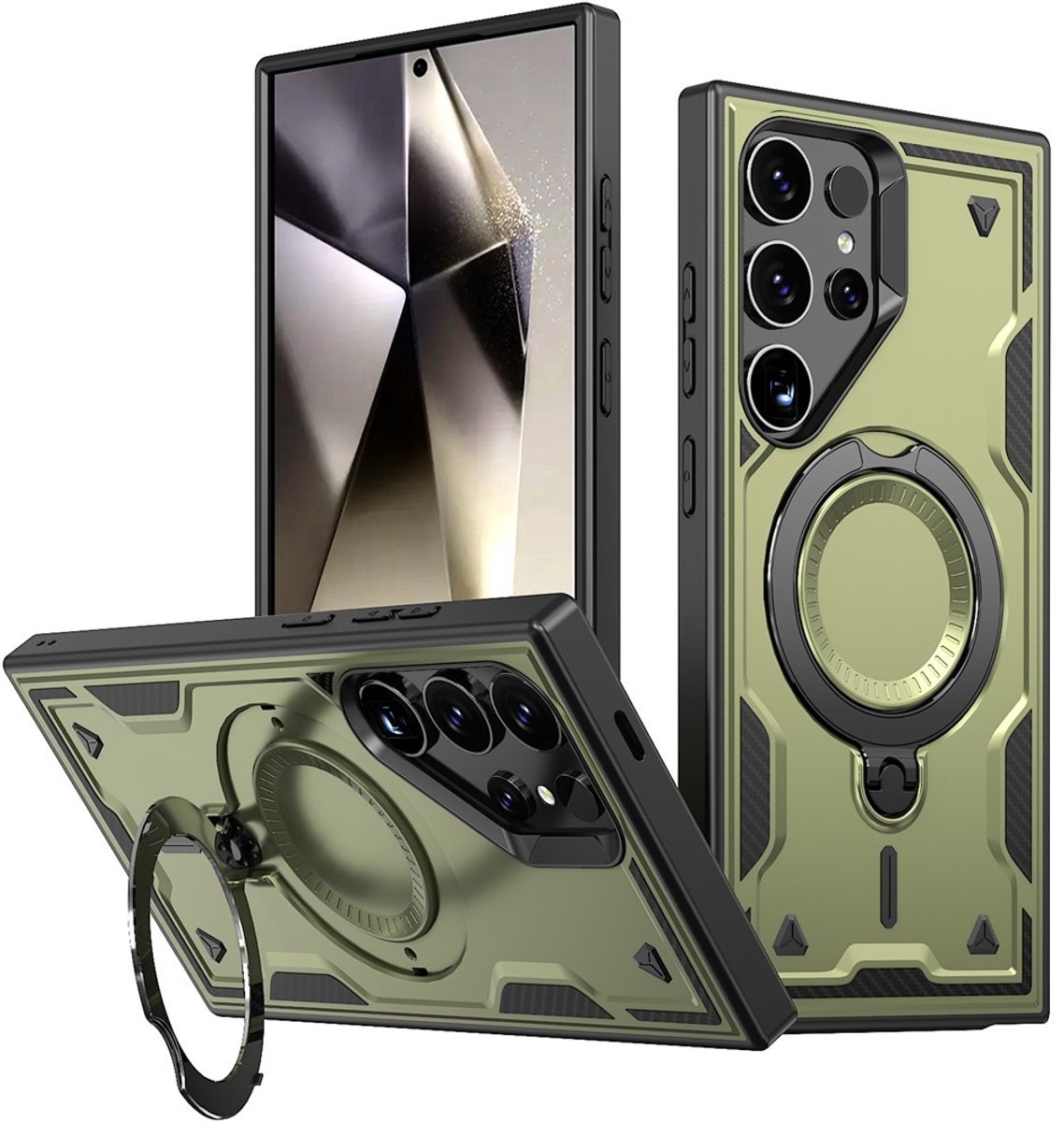 Coverup Hoesje - Geschikt voor Samsung Galaxy S24 Ultra Hoesje - Coverup Armor Back Cover met MagSafe Compatible Kickstand - Groen
