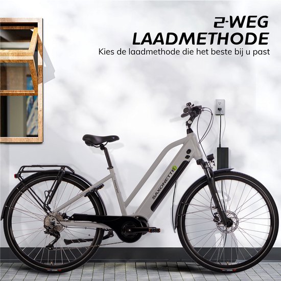 SAXXX 28 inch Comfort E-bike - 250W middenmotor - 522Wh geïntegreerde uitneembare accu - tot 100 km bereik - lekbestendige banden - LED verlichting - bagagedrager en spatborden - ideaal voor woon-werkverkeer en toertochten - zilver van Saxxx — afbeelding 3