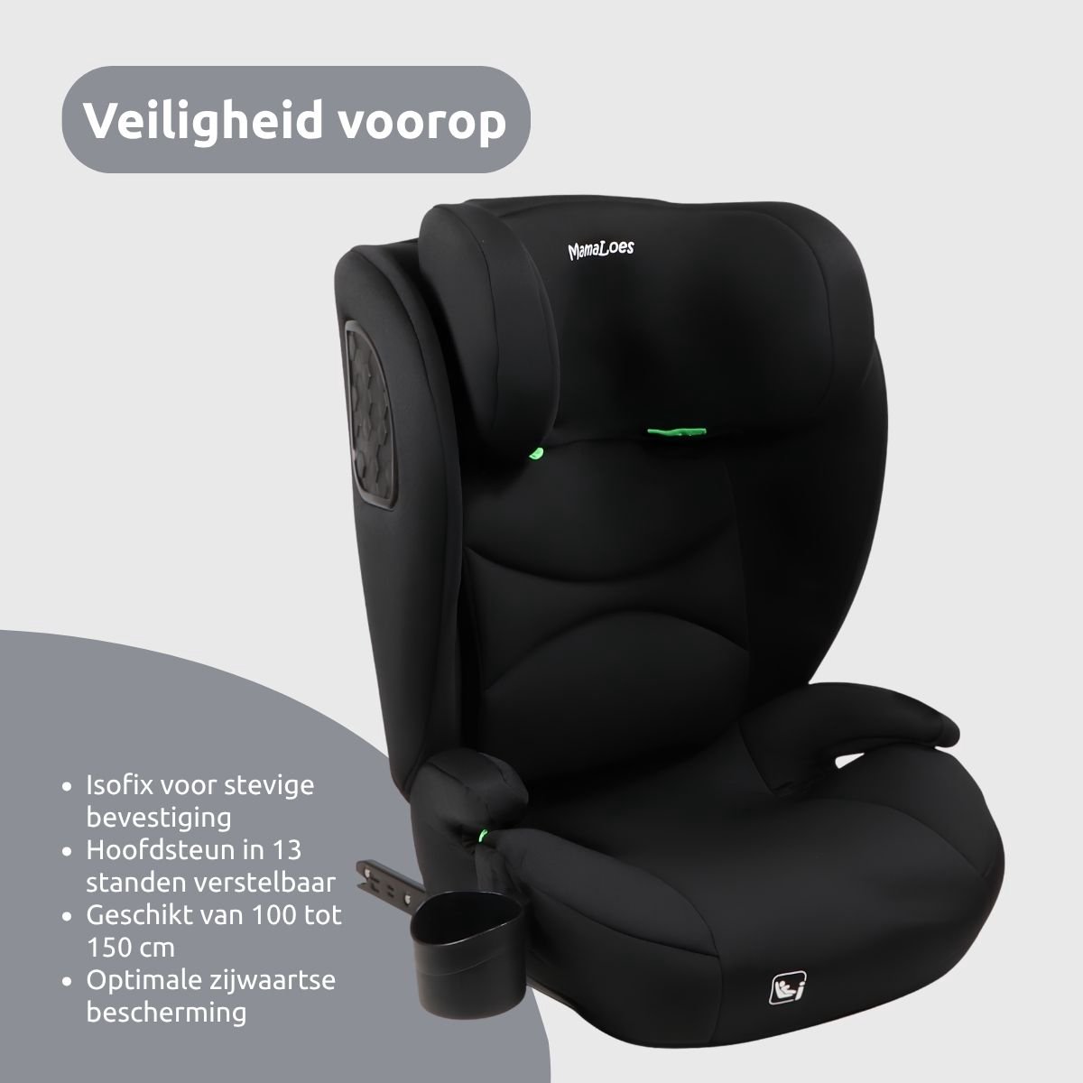 MamaLoes Liv Zwart Isofix 100-150 cm i-Size Autostoel thumbnail 3