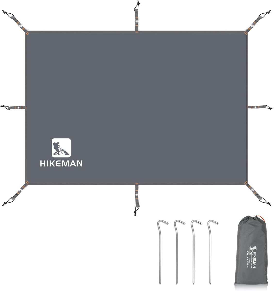 SnelShoppen - Multifunctioneel Tentzeil 180x210 cm - Waterdichte Tarp - Grijs Grondzeil voor Camping, Wandelen, Picknick - Stevig 210D Oxford Stof