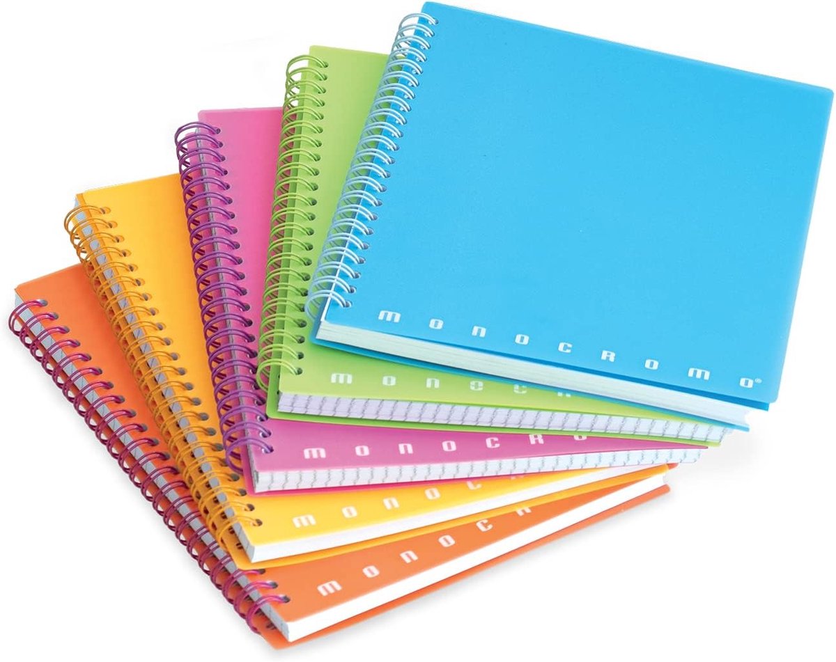 Thijox - Set van 5 Spiraal Notitieboeken A5 Geruit 5 mm Fluo Effen, Perfect voor School, Werk, Notities, Creatief Schrijven, Kleurig en Handig