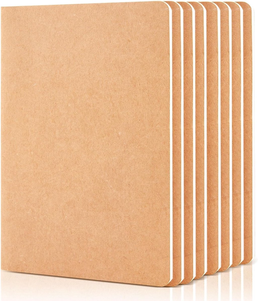SnelShoppen - 8 Stuks A5 Notitieboeken Ongelinieerd Kraftpapier Bruin - Zachte Notitieblokken voor Studenten - 60 Pagina's - Ideaal voor Notities, Sch