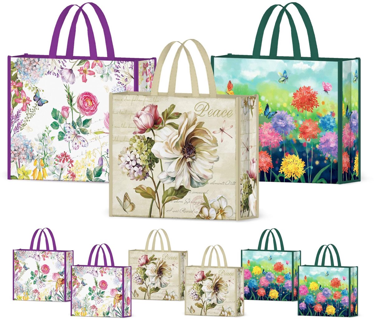 Dailygoods- Boodschappentas Herbruikbaar 50LBS - Eco Vervuilingsvrij - Opvouwbaar - Uniek Ontwerp - Bloemen/Vlinders - Perfect Cadeau - Draagtas