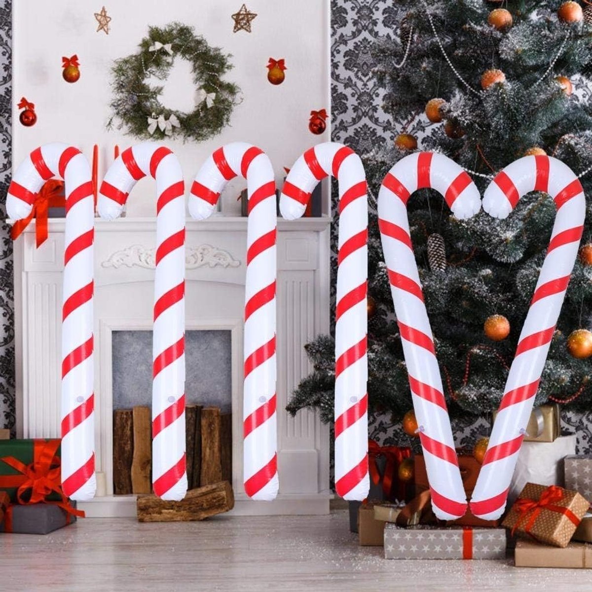 Dailygoods- Opblaasbare Snoepstok 90 cm - 6 Stuks - Kerstdecoraties - Snoep Riet - Indoor/Outdoor - PVC Materiaal - Kerstdecoratie