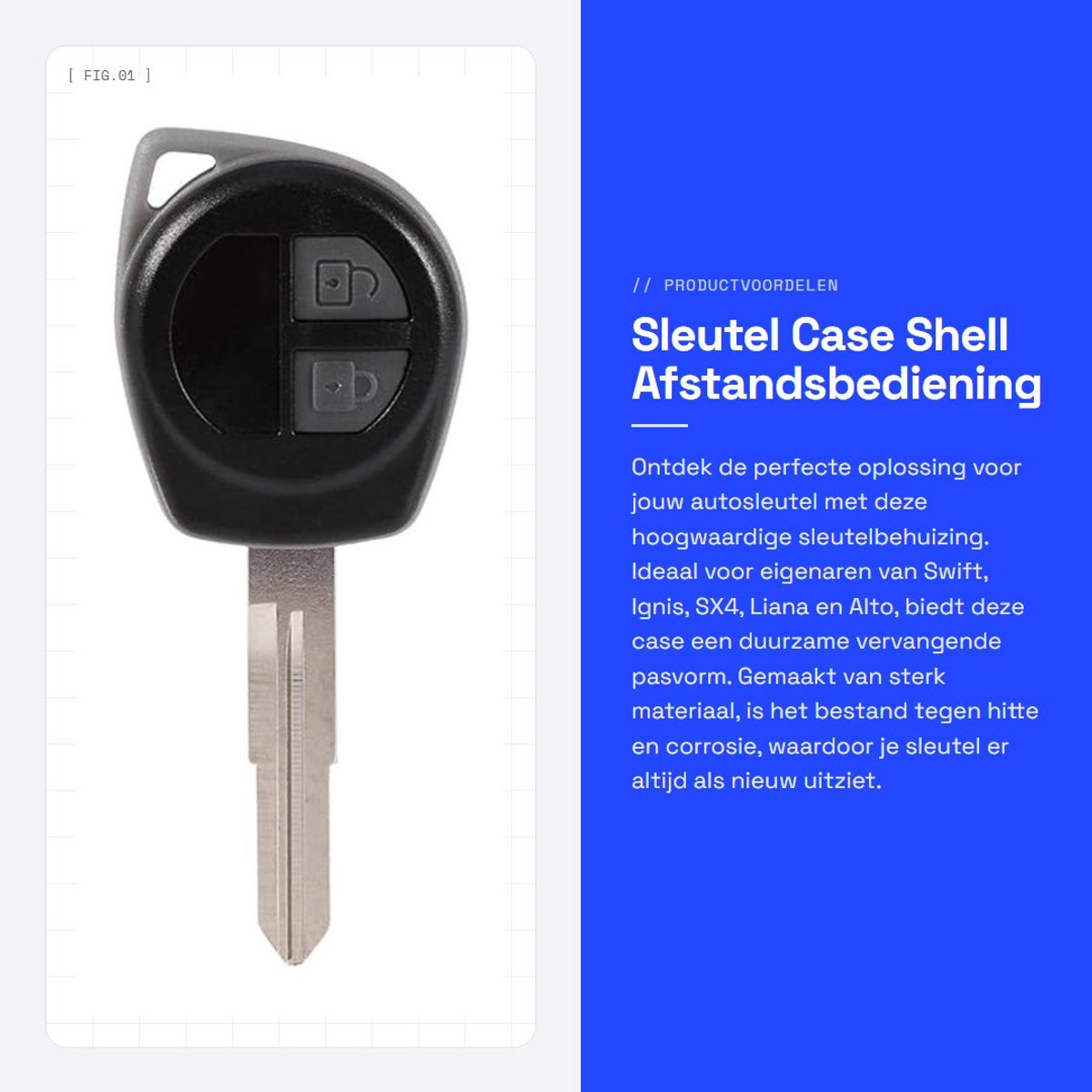 Dailygoods- Sleutelcase Vervangend - Autosleutel Behuizing - Antidiefstal - Kunststof/Metaal - Geschikt voor Swift/Ignis/SX4/Liana/Alto - Hoge hardheid