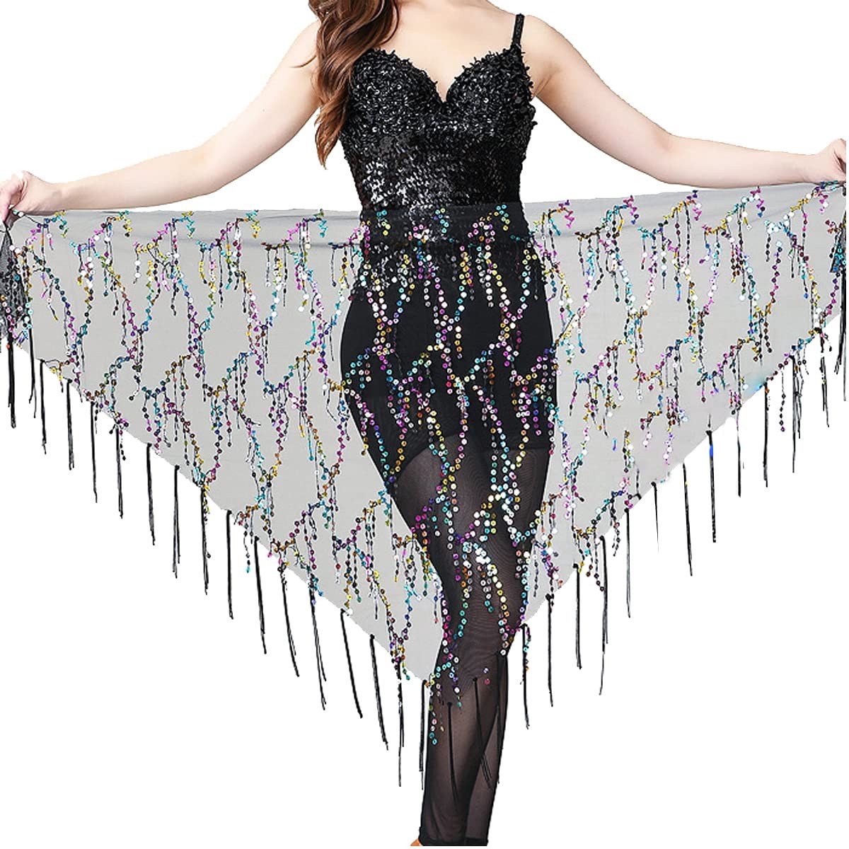 Dailygoods- Heupsjaal Glinsterende Pailletten - Buikdans Accessoire - Festival Kostuum - Chiffon - Verstelbare Riem - Lengte 150 cm - Buikdansrok