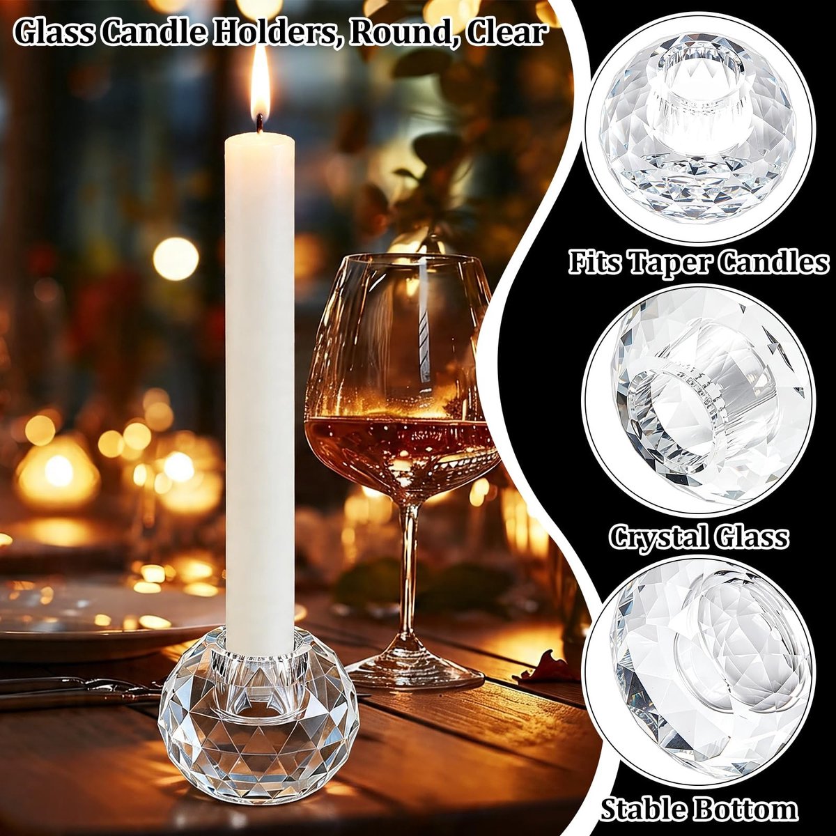Dailygoods- Kandelaars Set van 4 - Ronde Kristallen Theelichthouders - Glazen Kandelaarset - Woonaccessoires - 4,8 x 6 cm - Handgemaakt en Transparant