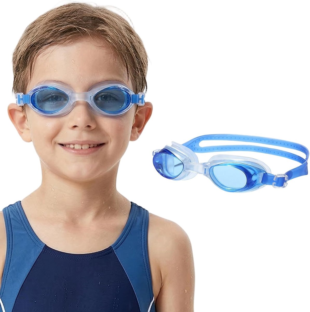 Thijox - Zwembril voor Kinderen, Anti-condens en UV-bescherming, Verstelbaar, Ideaal voor Jongens en Meisjes van 6 tot 14 Jaar, Blauw, Zomerzwemmen, Z
