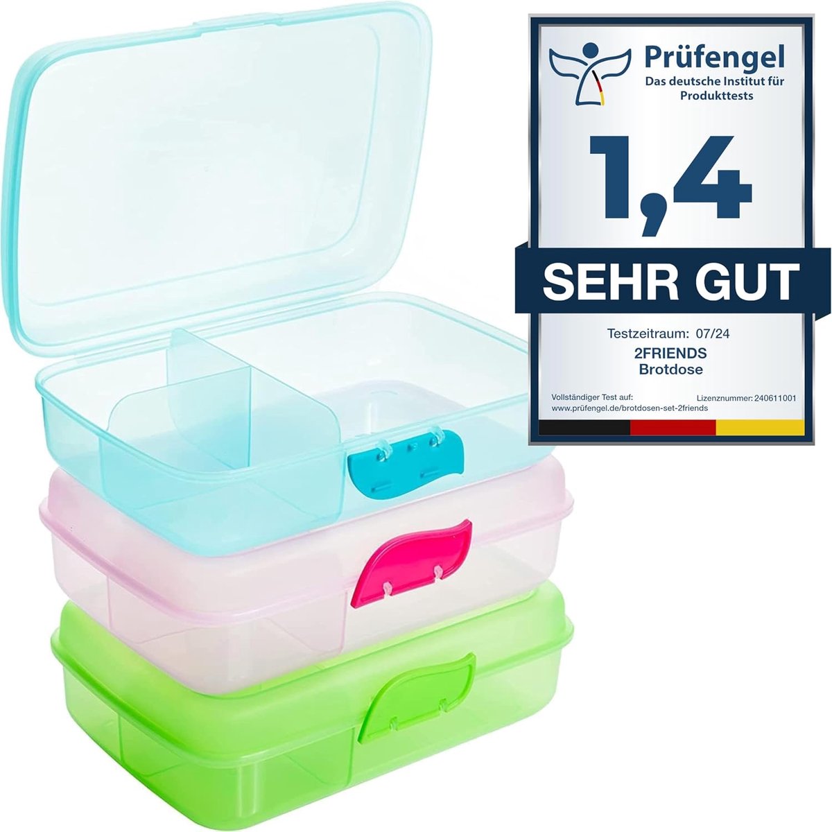 SnelShoppen - Lunch Box voor Kinderen met Compartimenten, 3 Stuks, BPA-vrij, Ontbijt- en Lunchdoos met 3 Scheidingscompartimenten + Druksluiting, 100%
