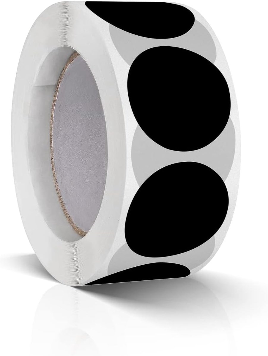 SnelShoppen - Pack van 500 Ronde Stickers 25 mm, Kleurcodering Labels, Rol, Kleine Plakpuntjes, Zwart, Zelfklevend, Geschikt voor Documenten en Organi