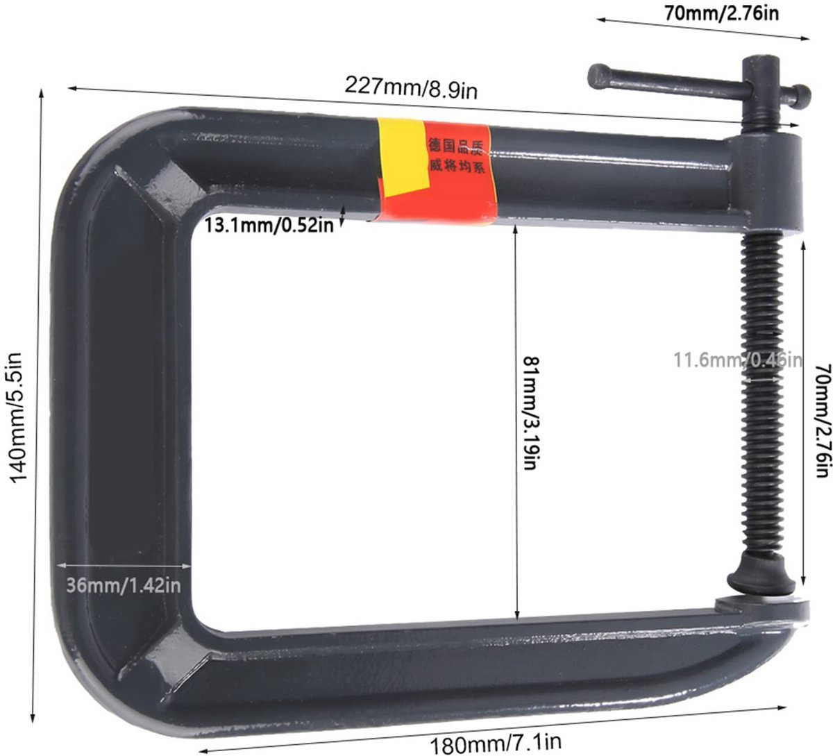 Dailygoods- C-klem Heavy Duty - Stalen Klem - DIY Timmerwerk - Kaakopening 70/180 mm - Professionele Kwaliteit - Gemakkelijk te Gebruiken